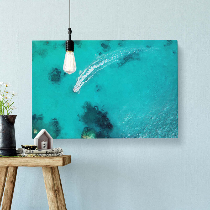 Boat Passing Over The Ocean In Corfu Greece - Wrapped Canvas Print, 40cm H x 60cm W x 3cm D