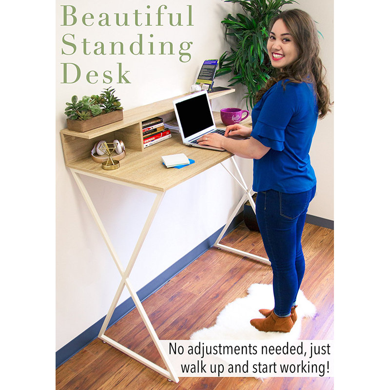 Maple Woodgrain 52" Modern Standing Desk with Storage Cubbies