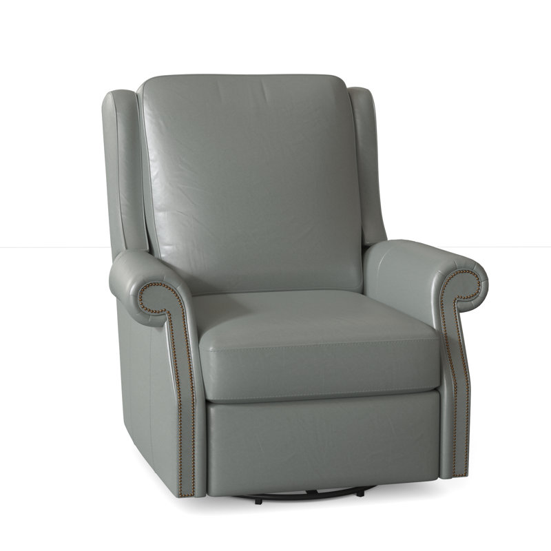 Barcelo Recliner, Corinthian Cherry Genuine Leather, Swivel Glider with Power Button, French Natural