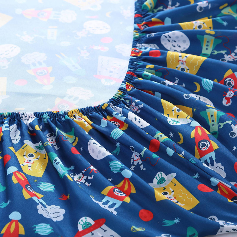 Blue Space Print Kids Twin Microfiber Sheet Set