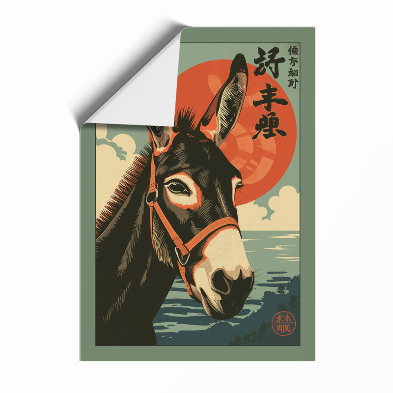 Donkey With Rising Sun Japandi - Print, Unframed, A4 - 29.7 x 21.0 cm