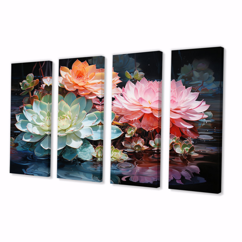 «Succulents Succulent Reflections on Canvas», reproduction de 4 pièces