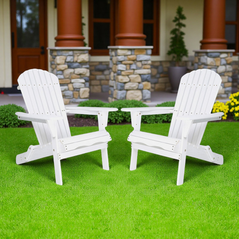 Set of 2 Solid Hemlock Wood Adirondack Chairs – Half Pre-Assembled, Foldable Outdoor Lounge Patio Chairs for Garden, Lawn & Backyard