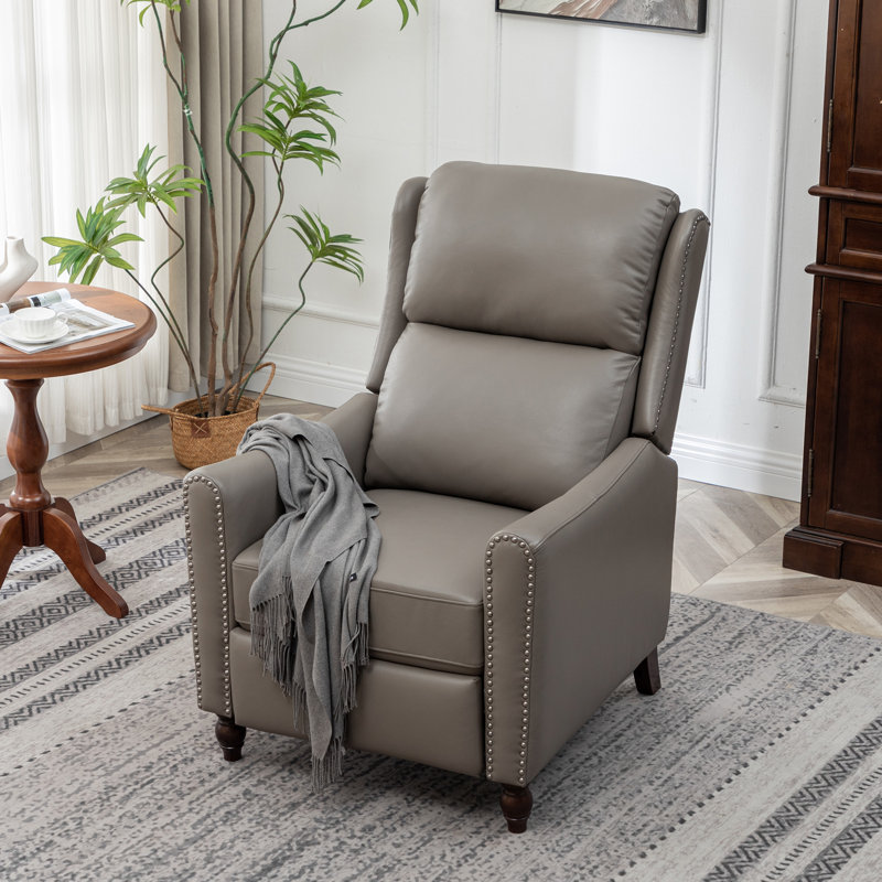 30" Wide Genuine Leather Manual Upholstered Recliner, Grey