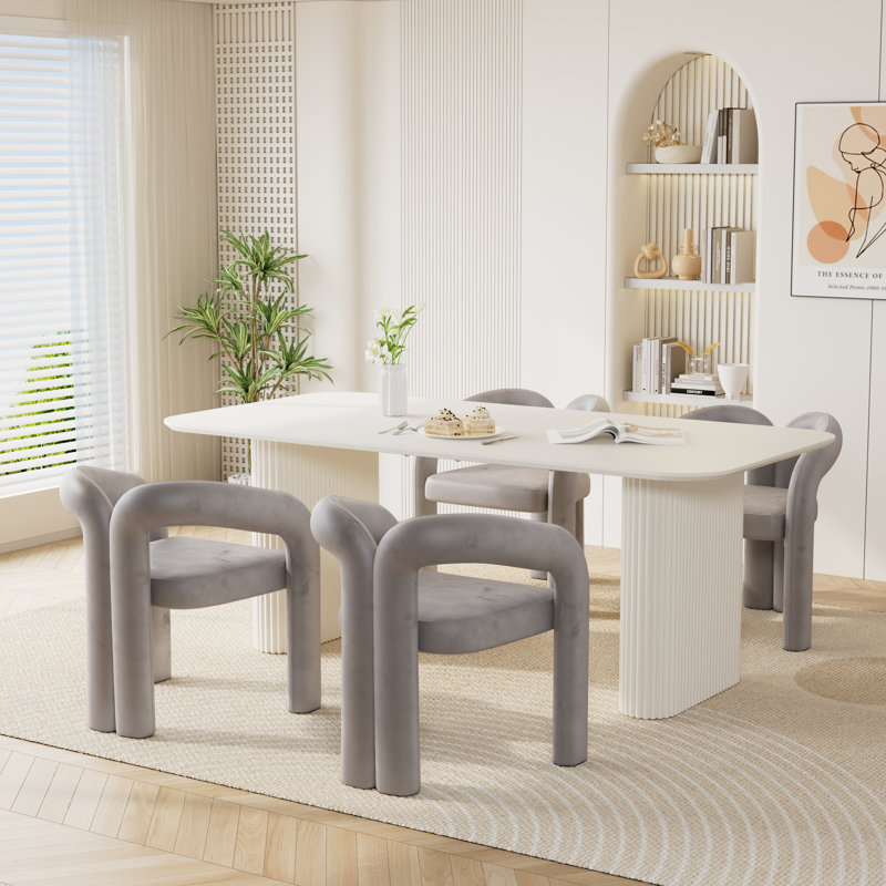Ensemble de table de salle à manger moderne à double piédestal, 5, Gris