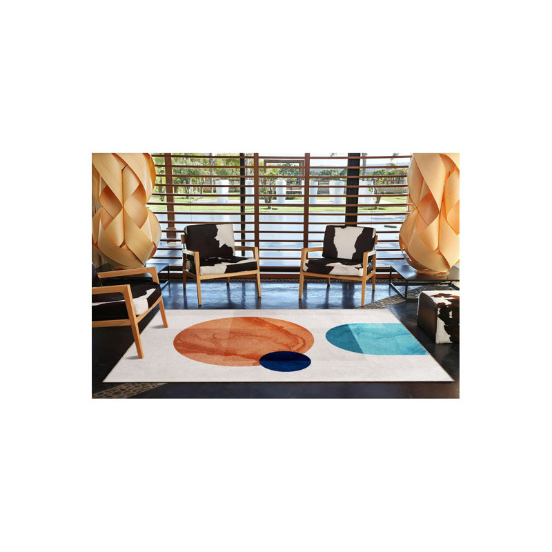 Tapis orange lavable à motif abstrait orange, Sous-tapis rectangulaire de 3 pi 3 po x 4 pi 11 po