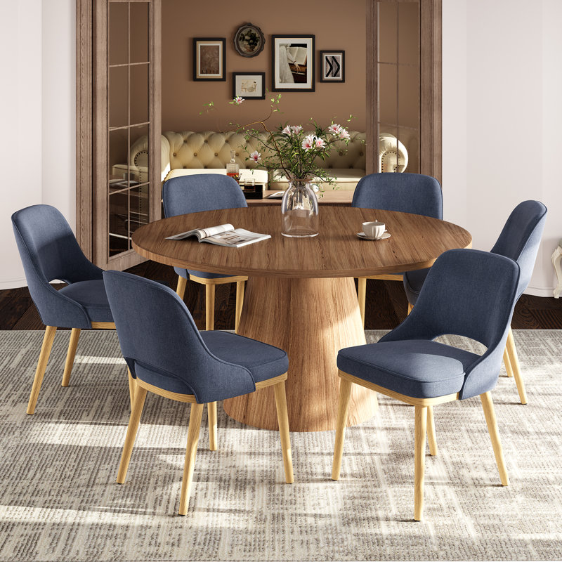 49cm H Fabric Upholstered Side Chair in Beige, Blue, 6