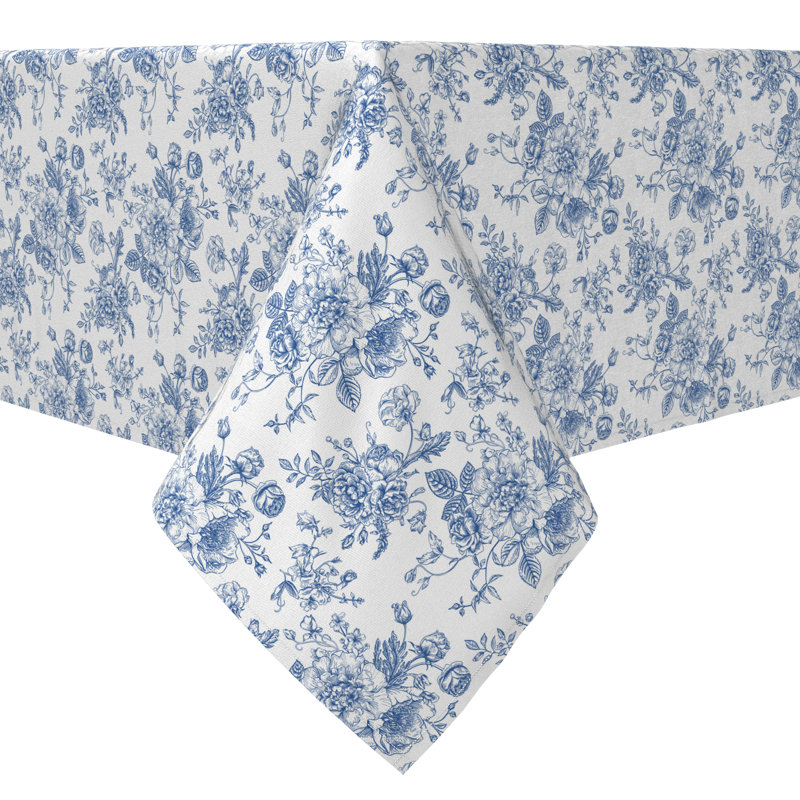 Walner Rectangular Tablecloth, 100% Cotton, 60X120", Bouquet Of Blue Flowers