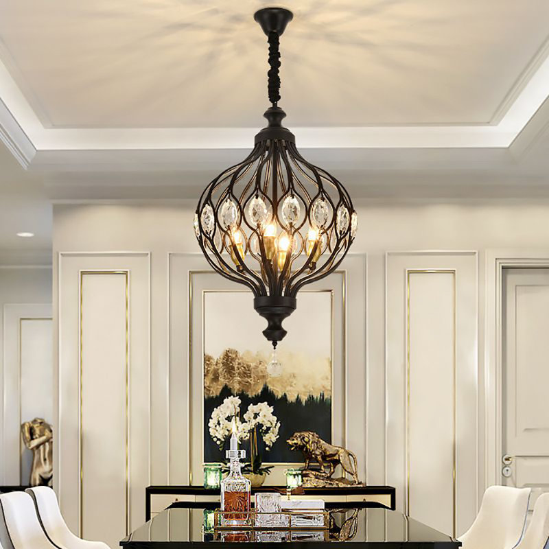 Lustre en forme de globe à 4 lumières avec accents de cristal Eudean