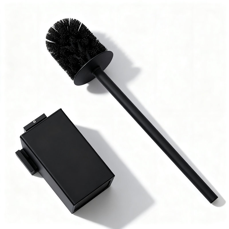 Ensemble de brosse et support de toilette avec couvercle, fixation murale ou autoportante, (noir)