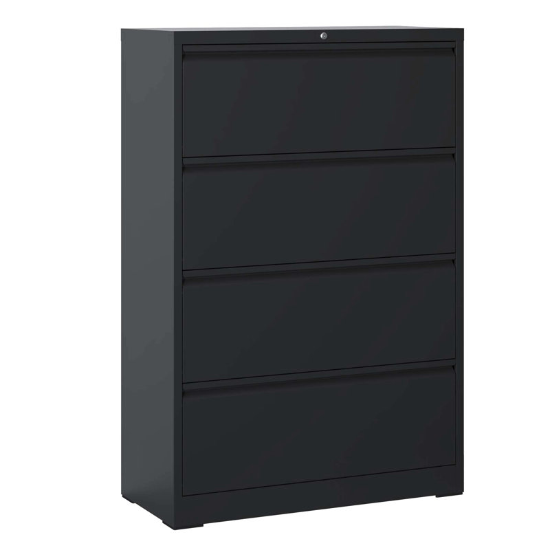 High-Security Black Metal 4 Filing Cabinet For Office, Accommodates Legal/A4/F4 Size, Protects Important Files Modern File Cabinet, With Lock, Ideal Size Smoothly