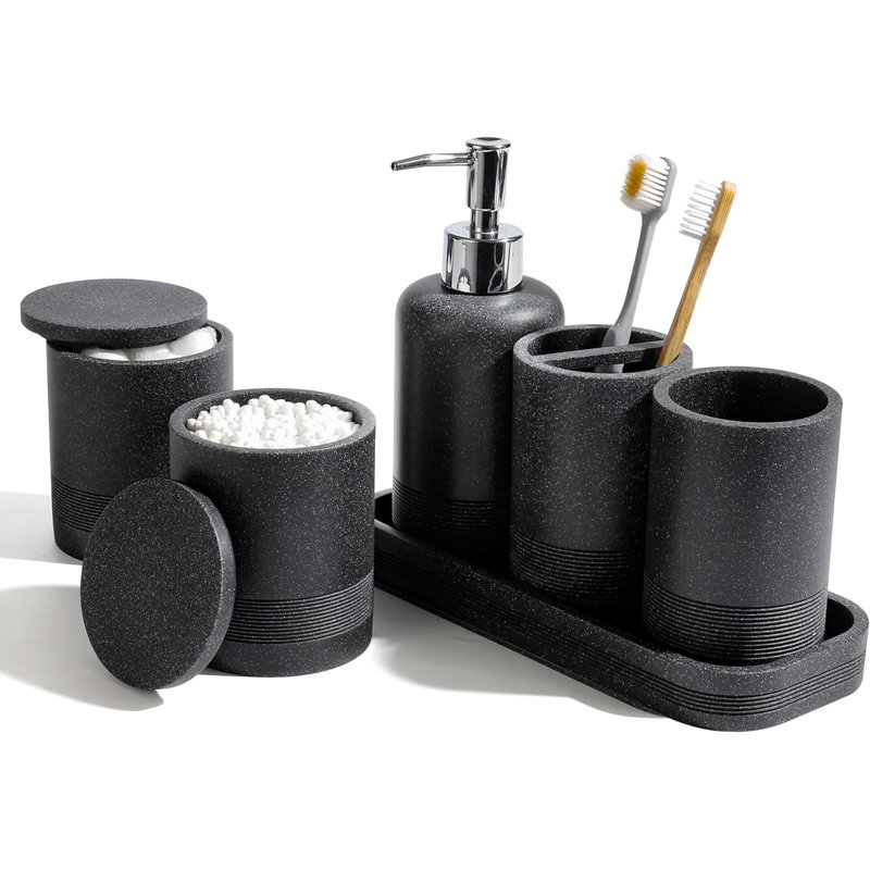 Canio Bathroom Accessory Set, Black Resin