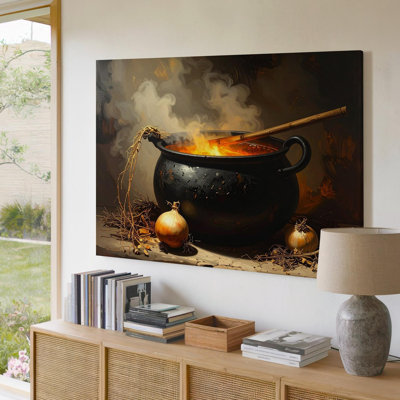 Wall Art Canvas Witch S Cauldron Dark Magical Brewing Scene With Herbs And Smoke Ready To Hang Gallery Wrapped Home Decor Modern Design