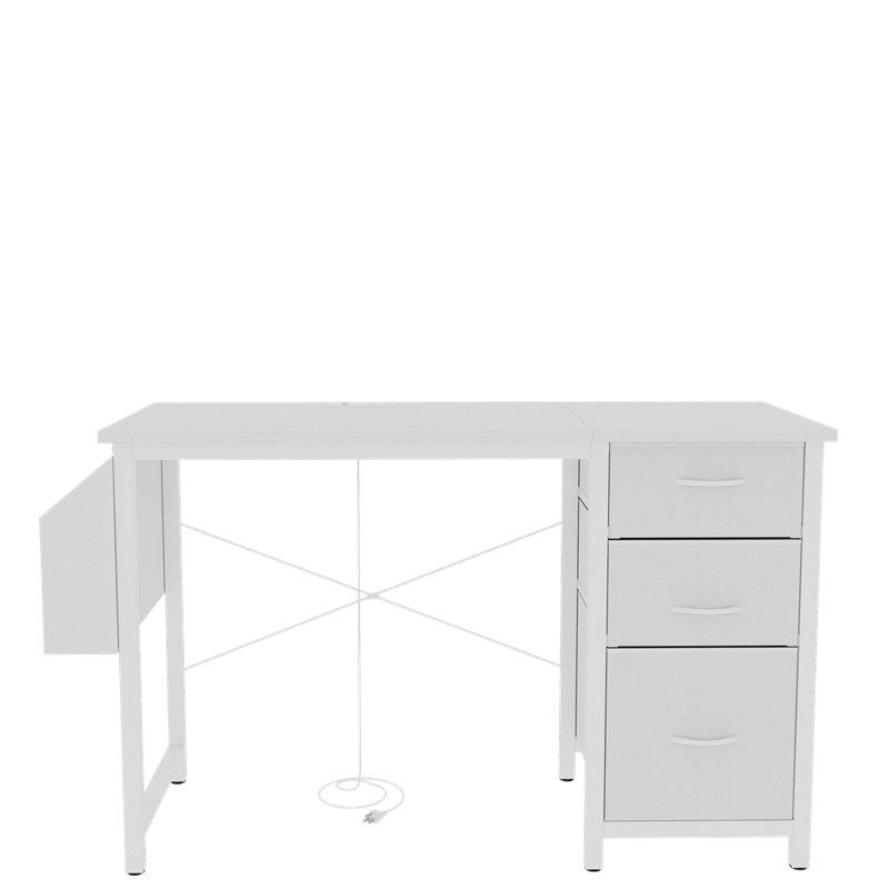 47.3"Office Desk With Power Outlet,3 Drawers,Side Pocket, Study Desk Easy To Assemble,Frame Stability Reversible For Home Desk, Company Computer Desk, Game Table,Vanity Table