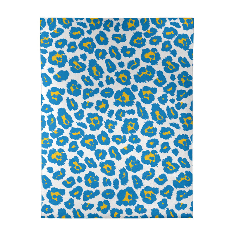 Imprimé animal blanc/bleu/jaune Tapis décoratif, Rectangle 9 pi x 12 pi