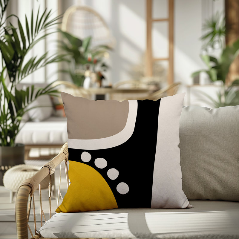 Oreiller carré réversible intérieur / extérieur Tobe Minimalist, H 15 po x l 15 po, Jaune / noir / blanc cassé