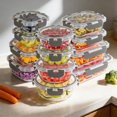 Borosilicate Glass Food Storage Containers Set With Airtight Lids, 24-Piece Set For Meal Prep, Oven, Freezer & Dishwasher Safe, BPA-Free