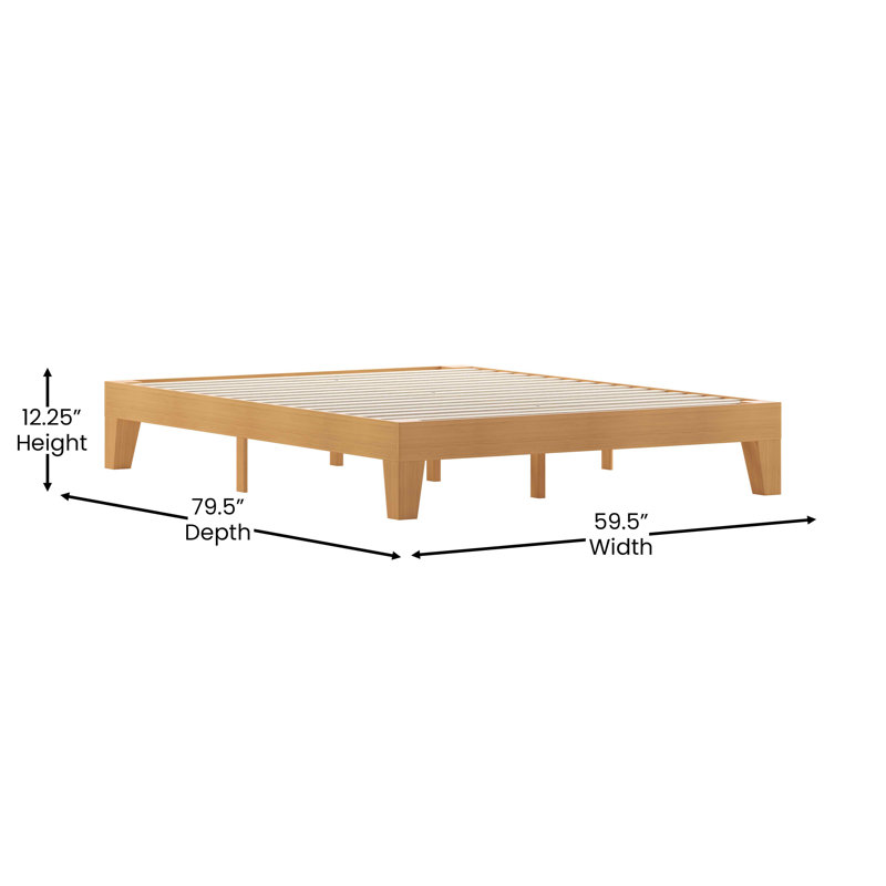Natural Pine Queen Platform Bed Frame with Wooden Slats