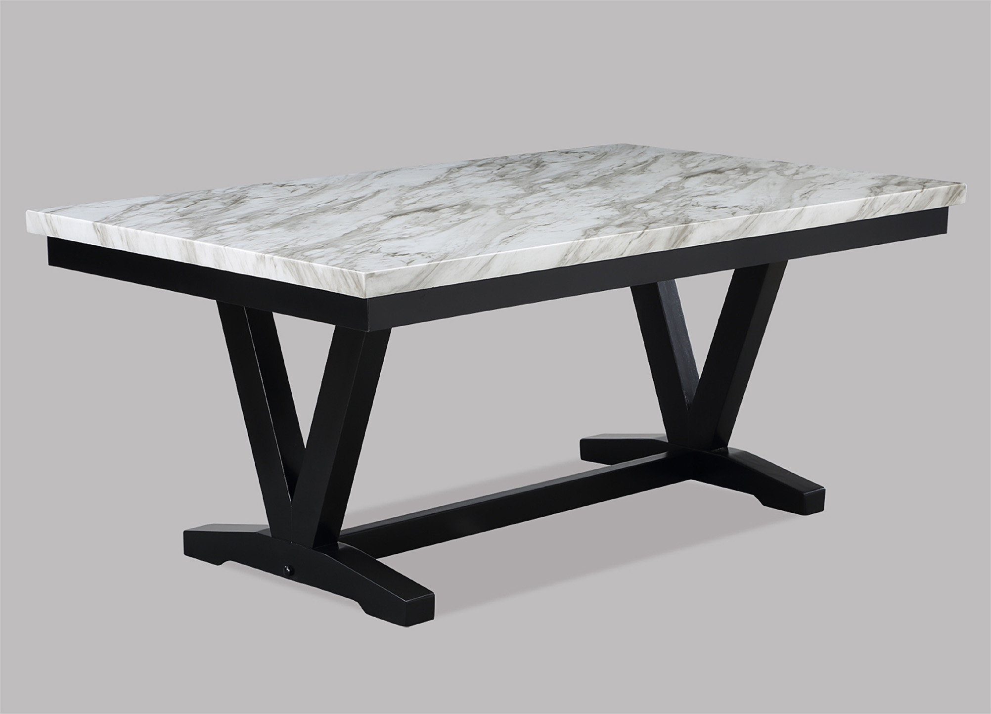 Brayden Studio Modern White Faux Marble & Black Dining Room Rectangular ...