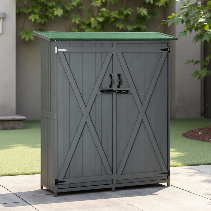 Rangement pour outils de jardin en bois avec abri imperméable