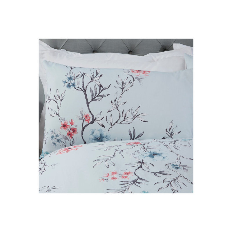 Boone Polyester Floral Duvet Cover Set with Pillowcases, Super King - 2 Standard Pillowcases, Duck Egg