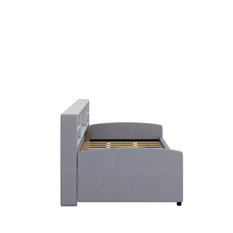 Twin Upholstered Platform Bed With Drawers, Grey