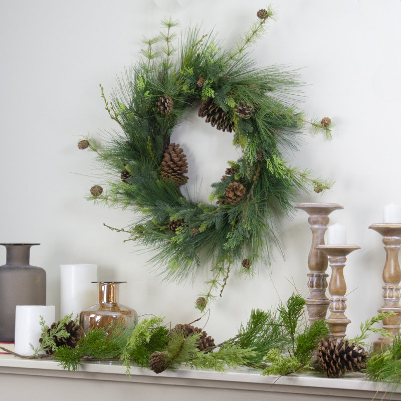 28" Green Pine Needle and Pine Cone Artificial Christmas Wreath