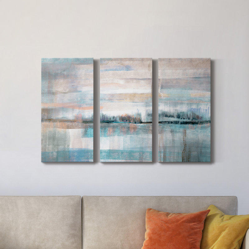 «Pastel Valley», peinture sur toile tendue 3 pièces, H 48 po x l 96 po x P 1 po