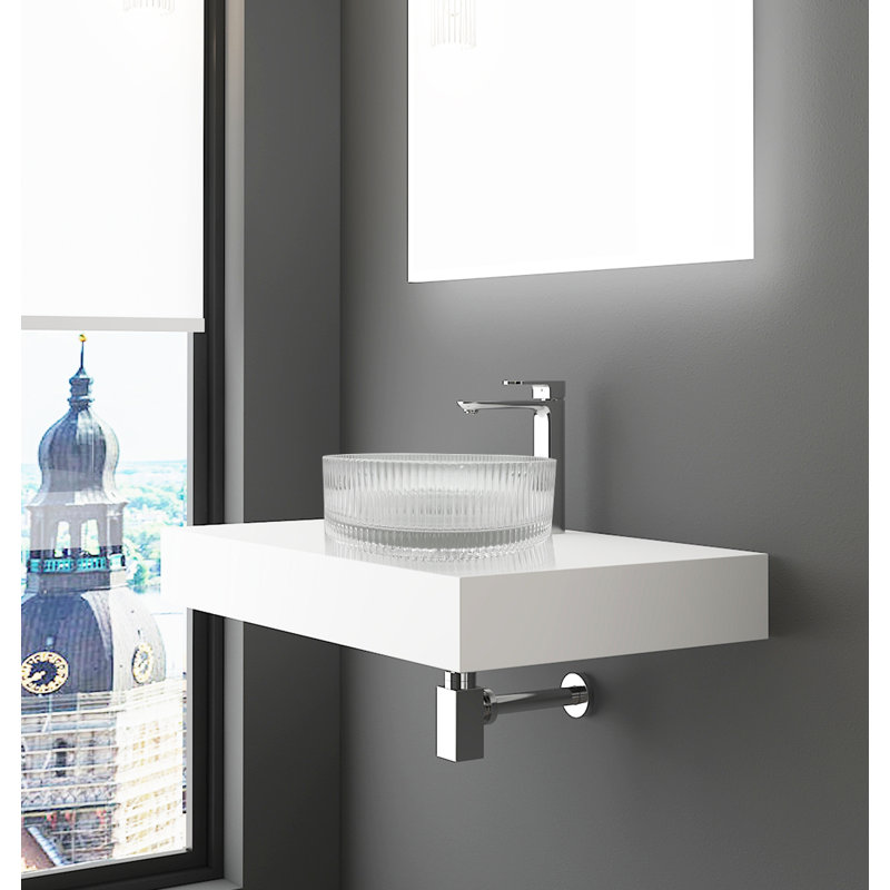 Lavabos vasques en cristal 14 po avec base blanche Cowrie, Transparent
