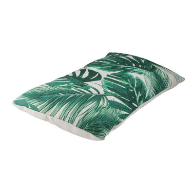 19" Green and White Tropical Leaves Printed Rectangular Throw Pillow