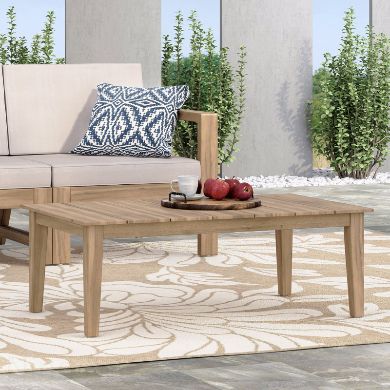 39.5" Acacia Wood Outdoor Coffee Table with Slat Top