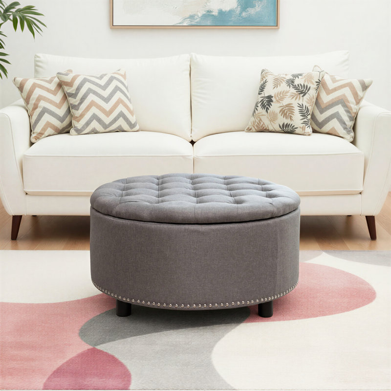Alessandro Fabric Upholstered Storage Ottoman, Gray Polyester Blend