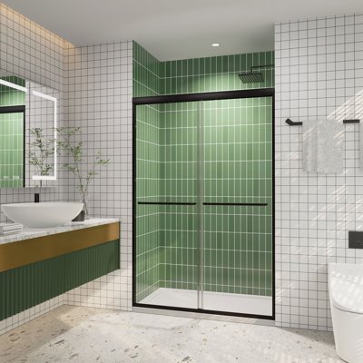 44 in. - 48 in. W x 72 in. H Double Sliding Semi-Frameless Shower Door with Clear Glass