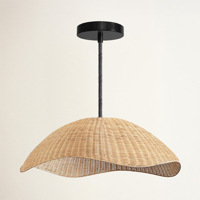 Nana Outdoor Rattan Pendant Light - Large Natural Resin Dome 1-Light Handmade Adjustable Outdoor Ceiling Light For Covered Patio, Entryway In Coastal, Farmhouse, Country & Rustic Style