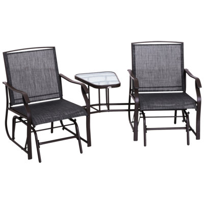 Porch 2 Rocking Chair Swing With Coffee Table, Outdoor Glider Chairs , Grey, Strong Construction, Comfortable Double Patio Swing, Steel Frame, Seat