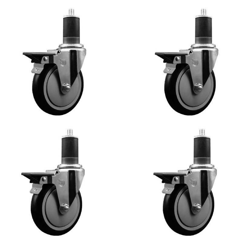 Poly Swivel 1-5/8 Inch Expanding Stem Caster Set with Brake SCC