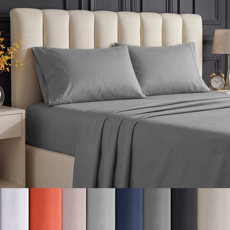 Ensemble de draps 4 pièces Beddora, Ensemble de draps pour grand lit avec 2 taies d'or, Gris
