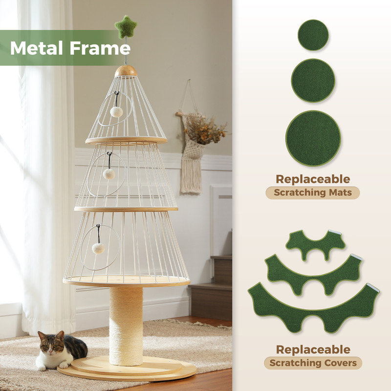 Cat Scratching Post, Christmas Tree Tall Cat Scratching Board With Natural Sisal Scratching Rods And Interactive Toy Ball For Kittens And Kittens