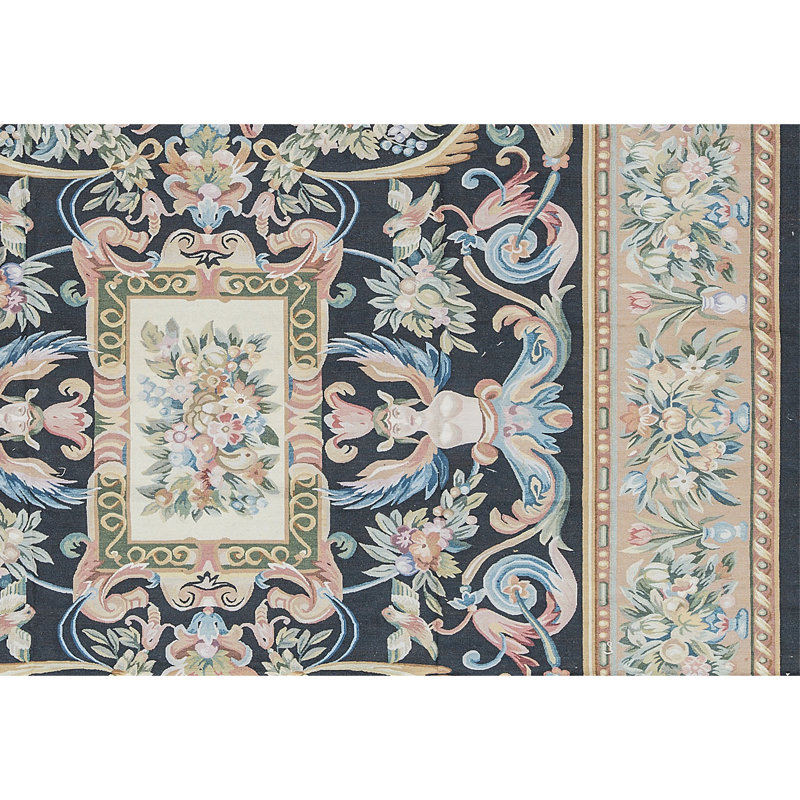 Hand-Knotted High-Quality Black and Gold Area Rug