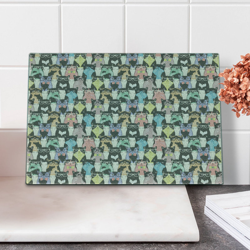 Multicolore Ambesonne, planche à découper pour chat en verre trempé avec lunettes