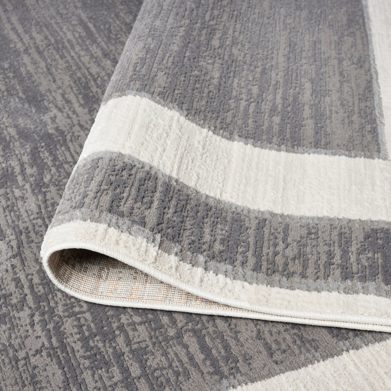 Bunnell Framed Border Area Rug, Rectangle 9'6"x13', Gray/Ivory