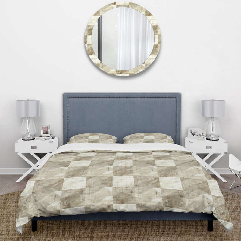 Ensemble de housse de couette beige à motif vichy blanc II, Housse de couette très grand et 2 très grandes t