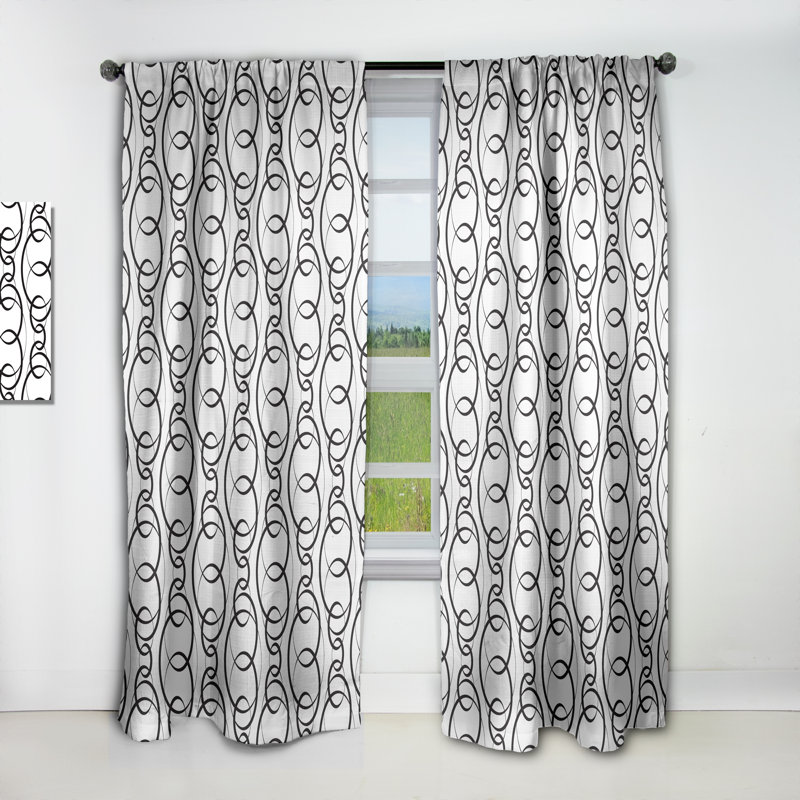 Rideau simple occultant rétro à motif géométrique abstrait VI - motif géométrique Mid-Century, L 52 po x L 63 po