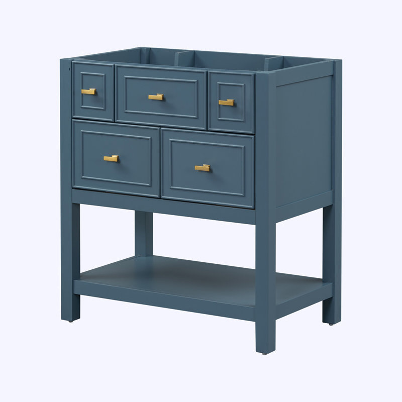 Meuble-lavabo autoportant avec 5 tiroirs, sans lavabo, Bleu