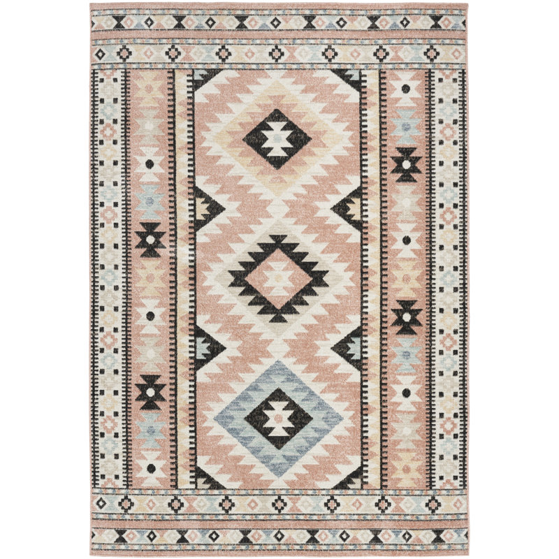 Lajeune Southwestern Machine Washable Area Rug in Beige, Rectangle 5'3" x 7'