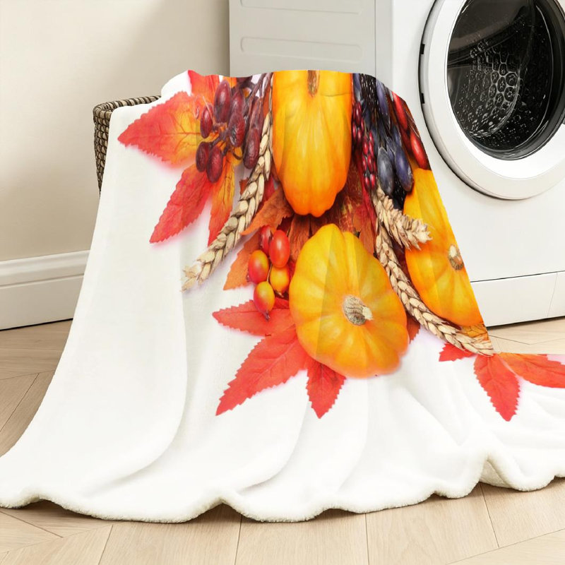 Jeté en flanelle orange ultra doux, citrouilles et imprimé coloré d'un côté, Jeté 30 po x 40 po