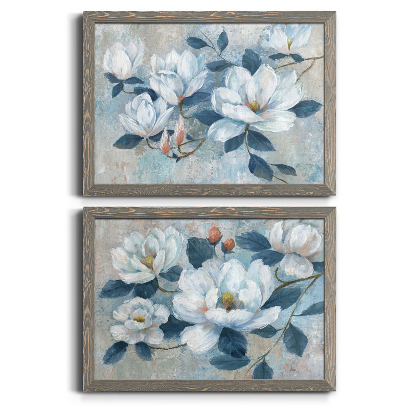 Spring Bloom I - ensemble de 2 peintures sur toile encadrées, H 20 po x l 34 po x P 1,5 po, Encadré gris