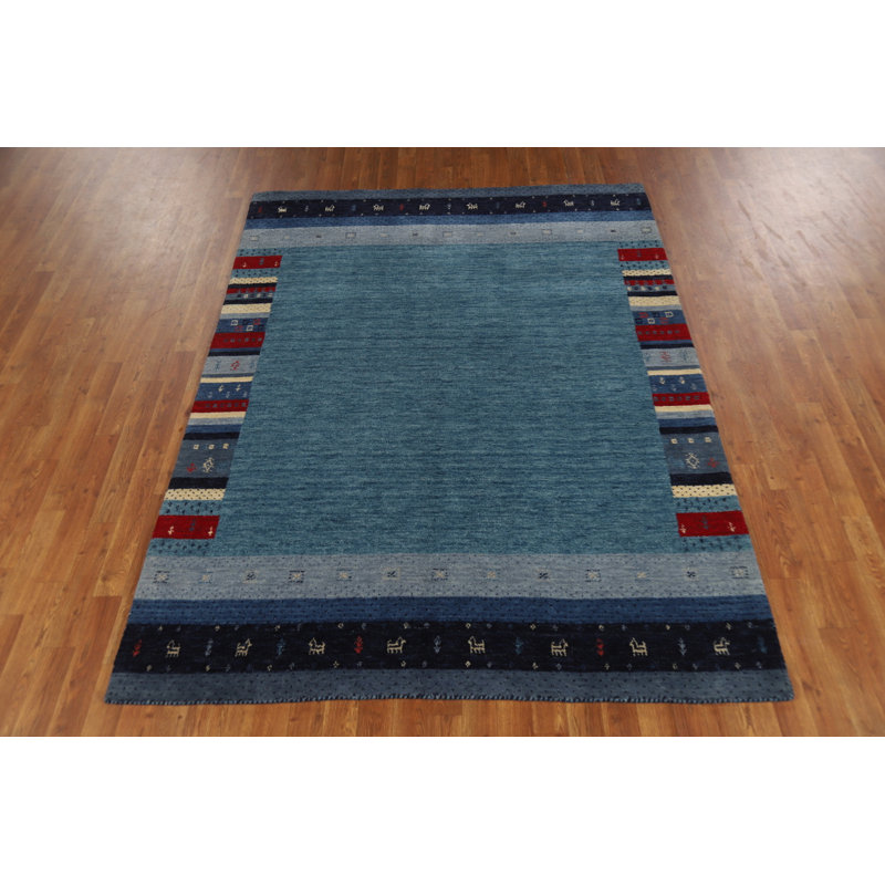Tapis bleu fait à la main de style indien Gabbeh 6 x 8