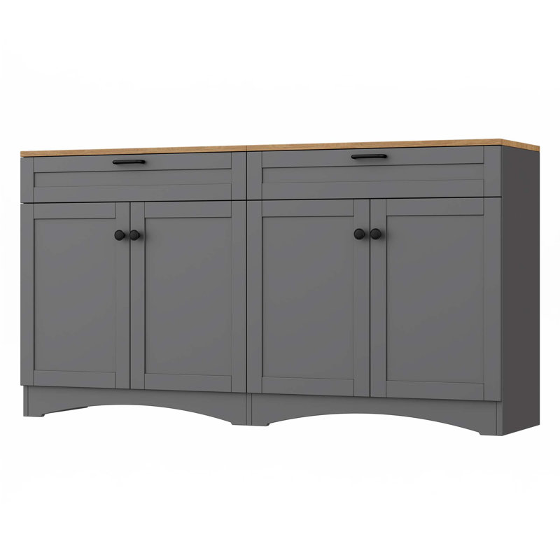 Buffet polyvalent en grain de bois avec tablettes réglables, Gris