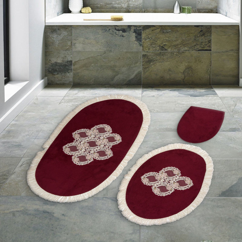 Ensemble de tapis de bain 3 pièces Boettcher, Rouge bordeaux